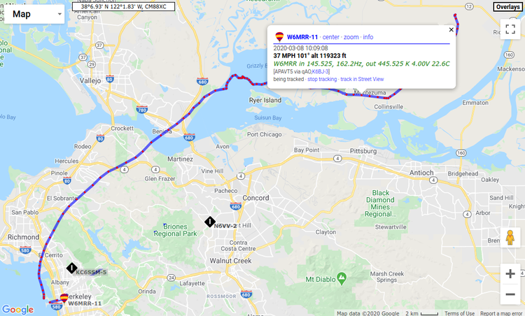 Balloon path from aprs.fi