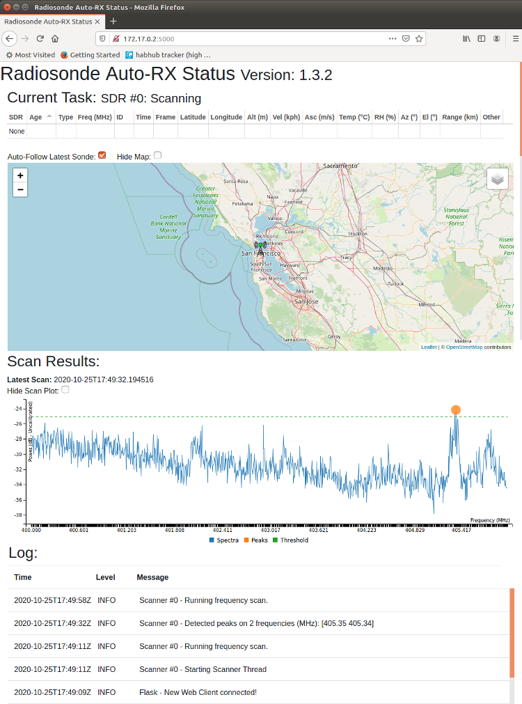 Screenshot of radiosonde_auto_rx running