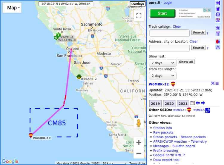 aprs.fi screenshot of W6MRR-12