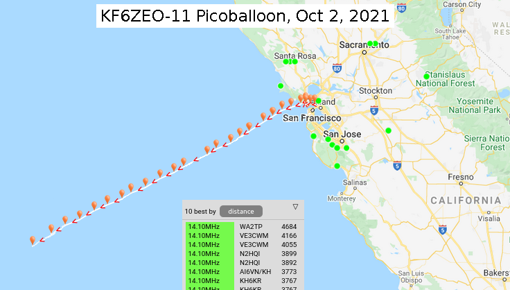 KF6ZEO-11 WSPR map