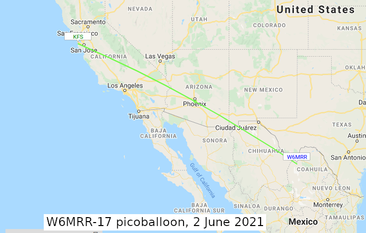 wspr.rocks screenshot of W6MRR-17 on Wednesday June 2nd 2021