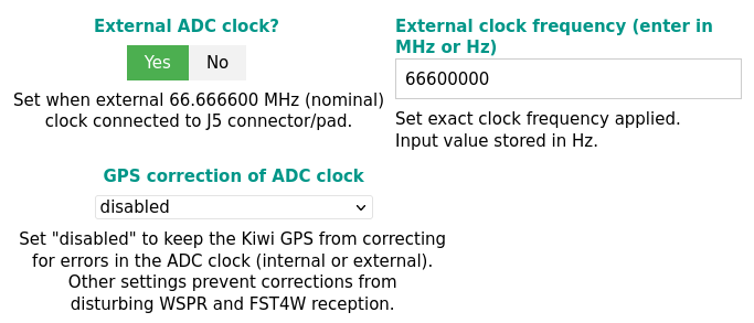 KiwiSDR external clock configuration