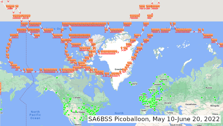 SA6BSS Picoballoon, received by Inuvik HF station