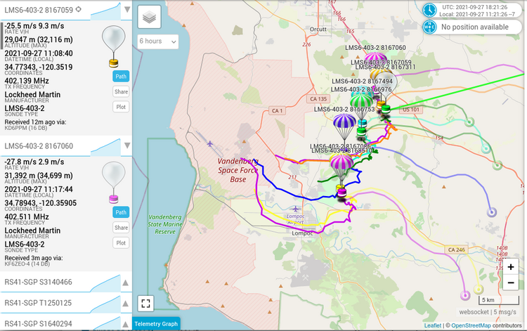 Landsat-9 launch Sondehub screenshot